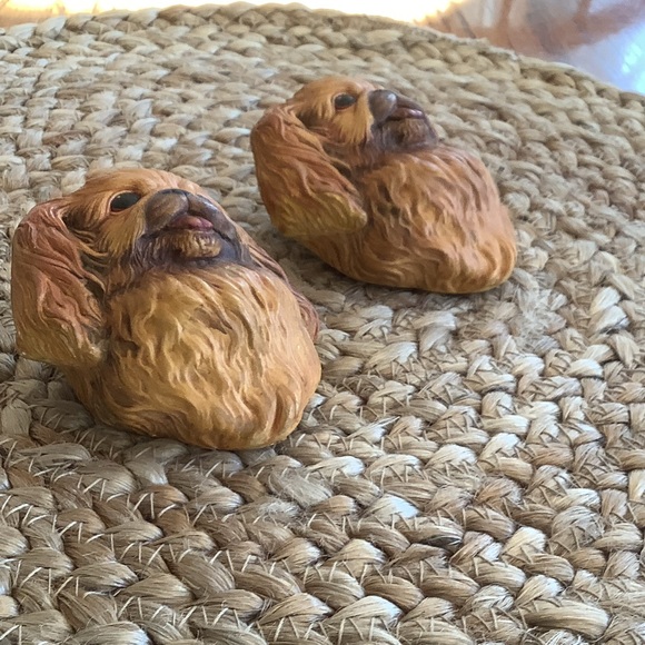 Chalkware Bossons Pekinese Dogs Head Hanging Plaque Vintage Mid-century 2 pc set - Picture 4 of 16
